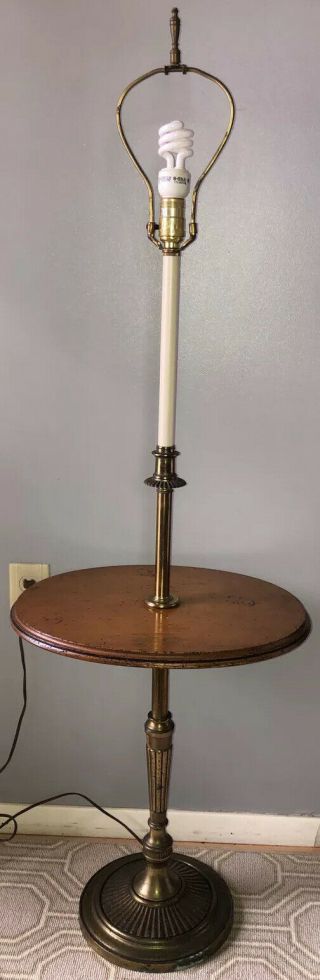 Vintage Brass Stiffel Floor Lamp Table Wood Center Ornate Base 54 "