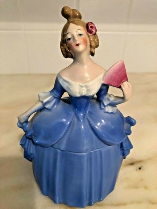 Rare Vtg Madame Pompadour Dresser Doll W Fan,  Blue Dress; E & R Germany 8 " H