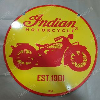 Indian Motorcycle 2 Sided Vintage Porcelain Sign 30 Inches Round