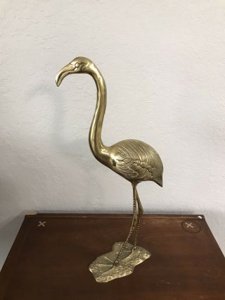 Rare Vintage Brass Flamingo Statue Mid Century Modern