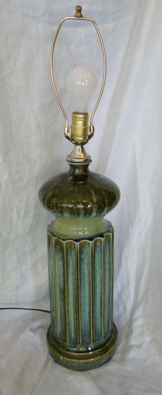 Vintage Mid Century Modern Blue - Green Drip Lava Glaze Art Pottery Lamp Tall