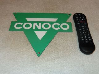 Vintage " Conoco Green Triangle " 10 " Porcelain Metal Gasoline Oil Pump Plate Sign