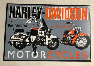 Vintage Dated 1957 Harley Davidson Motorcycles 15 " Porcelain Metal Gas Oil Sign