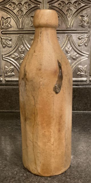 Antique 11 “ Salt - Glazed Pottery Stoneware Beer Bottle