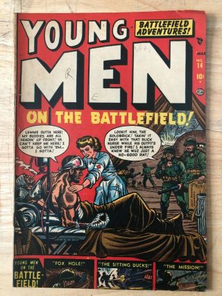 Young Men On The Battlefield No.  14 1952 Atlas Pre - Code War Comic Book