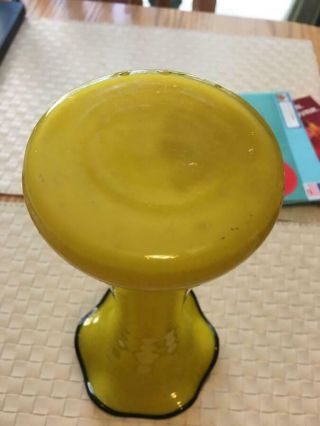 Antique Two - Toned Yellow on White Glass Vase with Black Fluted edge 3