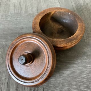 Vintage Antique Hand Turned Wood Bowl With Lid 4 " Diameter 3 " Tall Folk Art