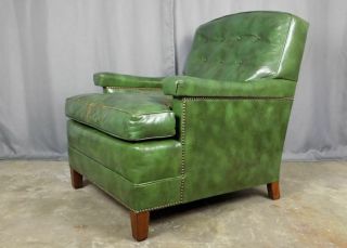 Vintage Baker Furniture Green Leather Club Arm Chair Nailhead Trim
