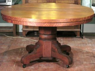 Vintage 54 - Inch Round Oak Wood Dining Room Table With One Leaf Mckinney Tx Pkup