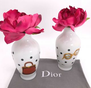 Christian Dior Authentic Vintage 90s Set Of 2 Mini Porcelain Novelty Bud Vases