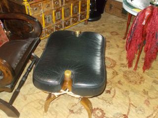 1950s Vintage Moroccan Camel Saddle With Leather Upholstery.  Ottoman