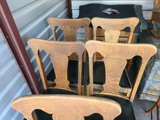 Set Five Oak T - Back Chairs By Crocker Chair Company