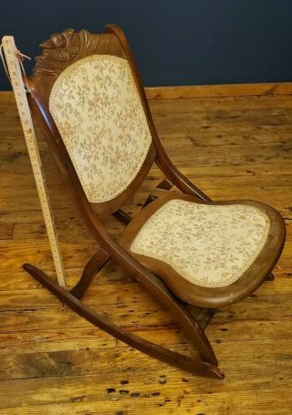 Vintage Covered Wooden Folding Rocker Rocking Chair Tapestry Victorian