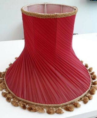 Vintage Large Red Fabric Standard Lamp Shade With Gold Trims,