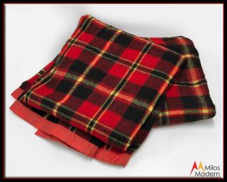 Vintage 60s Pair Set 2 Twin Red Black White Plaid Wool Camp Blankets