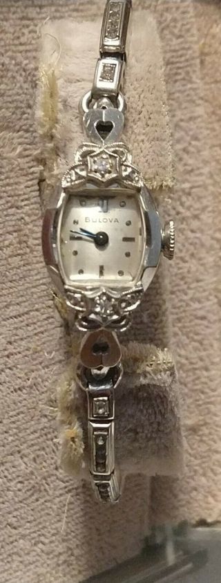 Vintage Bulova Empress 21 Jewels Ladies Watch 14k Gold Diamond Set W/Box 2