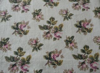 Vintage French Or English Moss Roses Cotton Fabric Rose Pink Olive Green