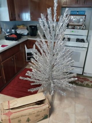 6.  5 Feet Vintage Silver Aluminum Christmas Tree 6 1/2 Ft.  Deluxe 100 Branches
