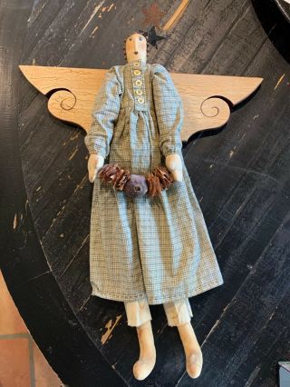 Primitive Angel Doll With Fancy Wooden Wings And Star Halo 29 " Americana Vintage