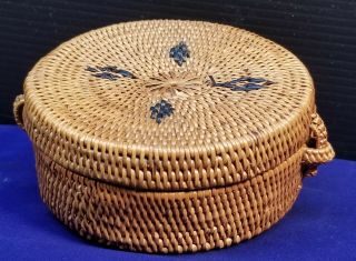 Vintage Small Tight Woven Basket Hinged Lid Native American Indian?