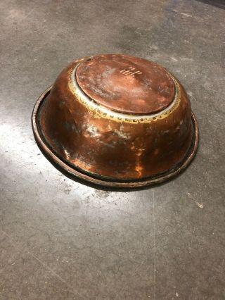 Antique Primitive 12” Hand Hammered Tinned Copper Basin Bowl 2