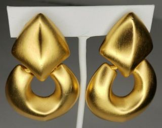 Givenchy Clip On Earrings Brushed Gold Tone Door Knocker Vtg 80 