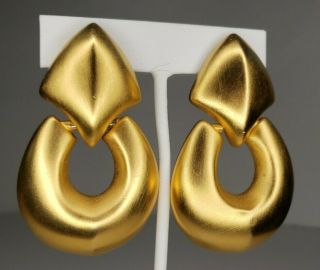 Givenchy Clip On Earrings Brushed Gold Tone Door Knocker Vtg 80 ' s 2