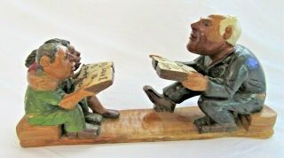 Vintage Carved Wood Folk Art Bible Study Statue God Is Love Christian Primitive