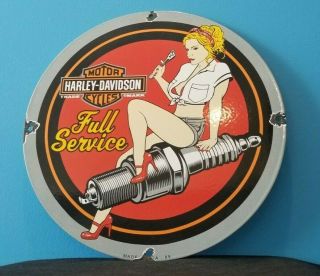 Vintage Harley Davidson Motorcycle Porcelain Service Spark Plug Girl Sign