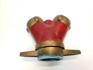 Vintage Fire Hydrant Water Hose Wye Splitter Akron Brass W/male Ends