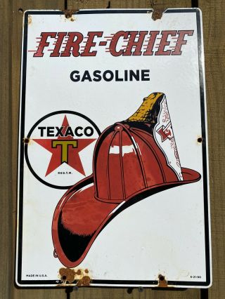 Vintage Texaco Fire Chief Gasoline Porcelain Metal Sign Usa Oil Gas Pump Plate