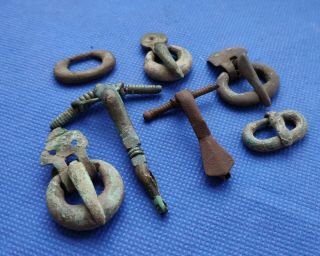 Ancient Roman Bronze Fibulas Brooch And Belt Buckle