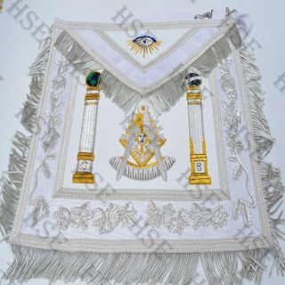 Masonic Regalia Past Master Apron White Fully Hand Embroidered - Hse