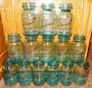 Vtg Ball Blue Glass Quart Canning Jars 0 1 2 3 4 5 6 7 8 9 10 11 12 13 15 & Lids