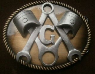 Masonic Piston And Wrench " G " Freemasons Masonic Belt Buckle