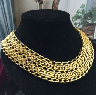Vtg Anne Klein Chain Link Necklace Designer Shiny Gold Tone Choker Collar Rare