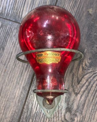Vintage Red Comet Glass Fire Extinguisher W/ Bracket