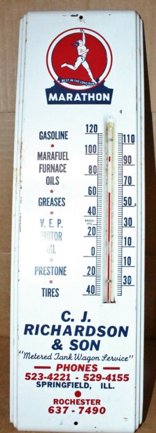 Vintage Marathon Runner Thermometer Dealer Gas Station Sign Richardson Illinois