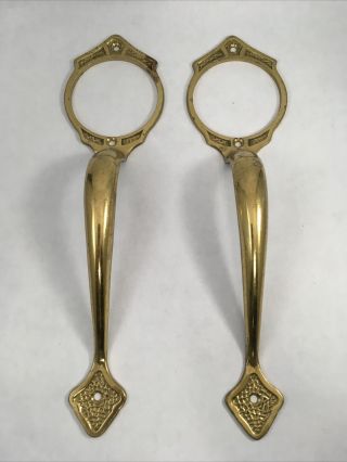 Vintage Brass Door Handle Pulls Set Of 2 Door Knob Ring Made In Italy 11.  5 "