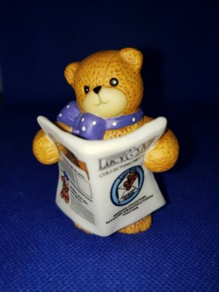 Lucy And Me Bear With Newspaper Purple Scarf Figurine Lucy Rigg Enesco 1995