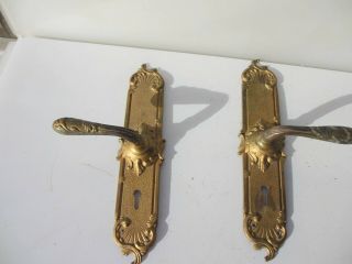 Vintage Brass Lever Door Handle Old Rococo French Baroque Gilt Gold 2