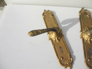 Vintage Brass Lever Door Handle Old Rococo French Baroque Gilt Gold 3