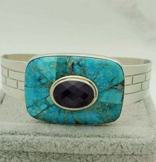 Ss Turquoise Estate Cuff - Native American - Boho - Vintage - Amethyst - Sterling -