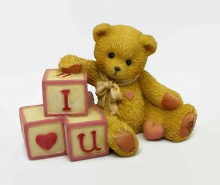 Cherished Teddies Enesco Baby Girl Bear I Love You Heart Blocks Figurine 1996