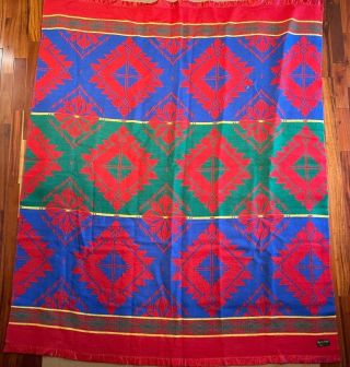 Vintage Beacon Southwest Rare Black Label Camp Blanket Wool Blend 86x72 " Large