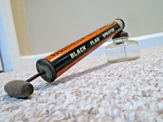 Vintage - Black Flag Bug Sprayer With Clear Glass - Wood Handle