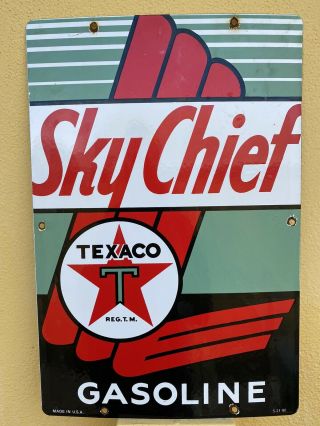 Vintage Texaco Gasoline Sky Chief Porcelain Metal Sign Usa Oil Gas Pump Plate