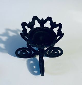 Antique Vintage GOTHIC HEAVY CAST IRON Tudor Medieval Metal Candle Holder 2