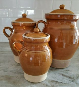 Vintage Set Of Three (3) Rowe Pottery Canisters - Avignon - Rare