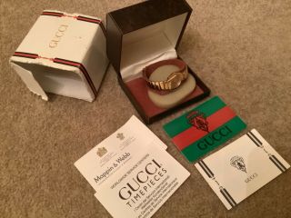 Boxed Vintage Gucci Ladies Quartz Gold Stainless Steel Watch - With Paperwork